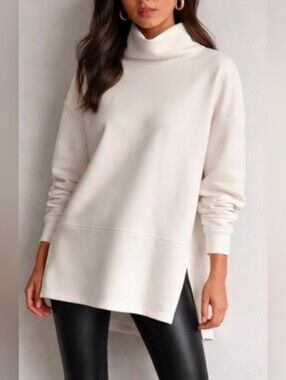Spanx AirEssentials Turtleneck Tunic Mock Neck Side Slit Size Small in White